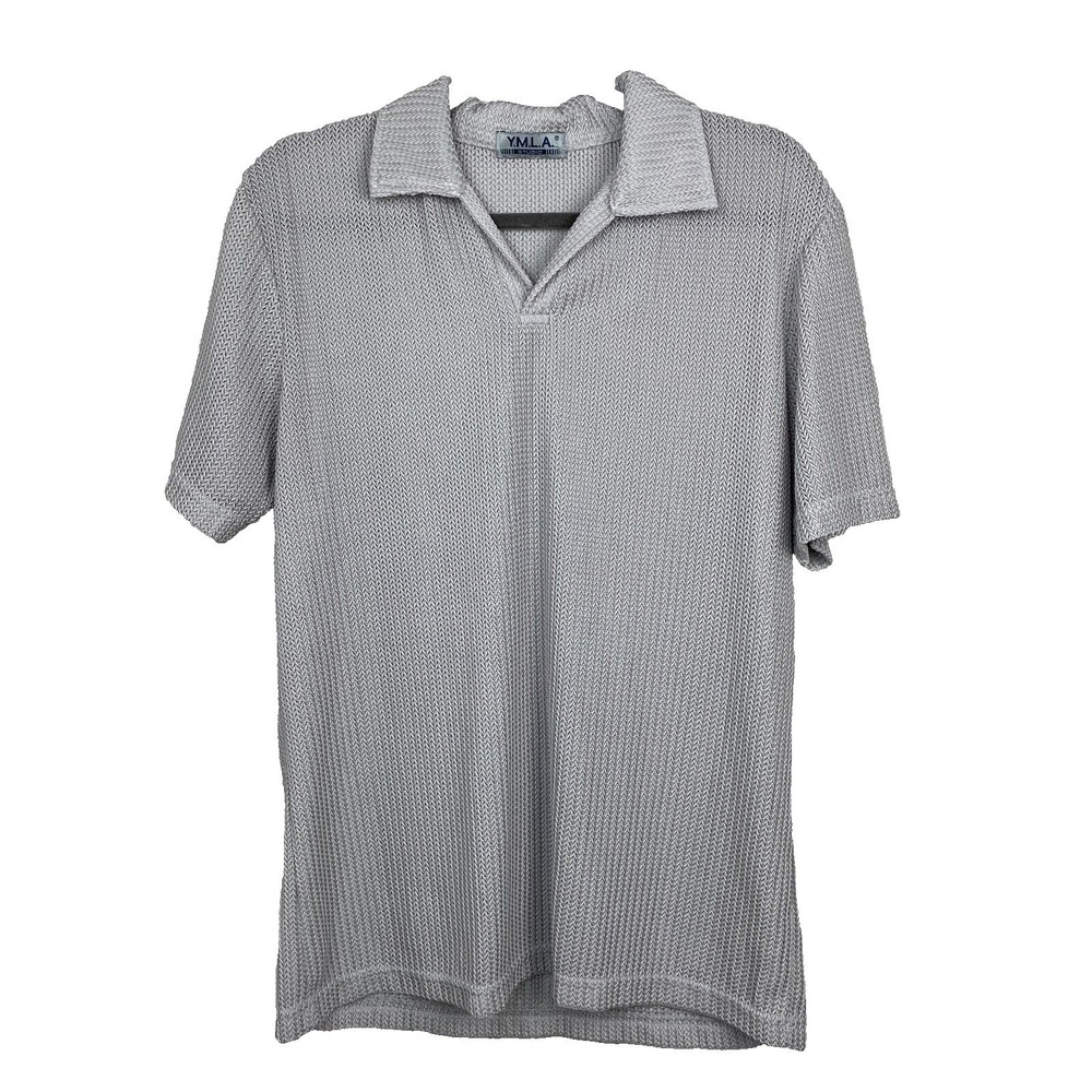Vintage 90s YMLA Club Wear Polo Shirt‎ Large Short Sleeve Gray Mesh Made in USA